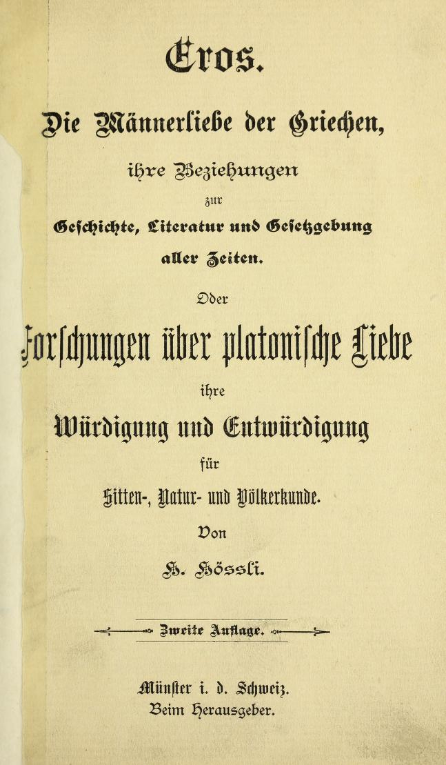 Eros - Die Männerliebe der Griechen von Heinrich Hössli